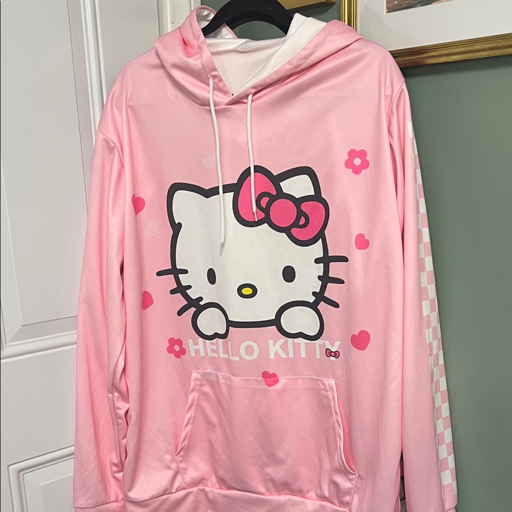 Hello Kitty Pink and White Pullover Hoodie with Bow Graphic